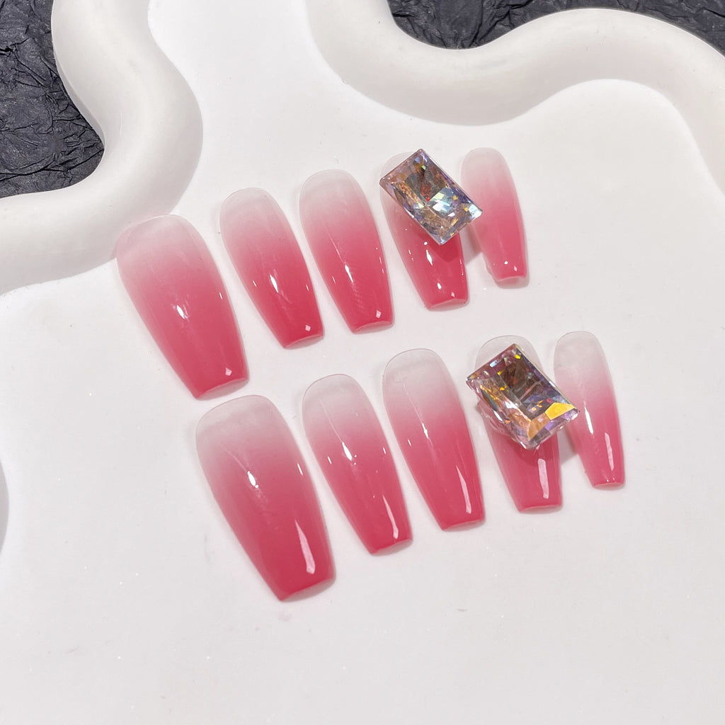 Match nails long coffin pink handmade ombre blush press on nails