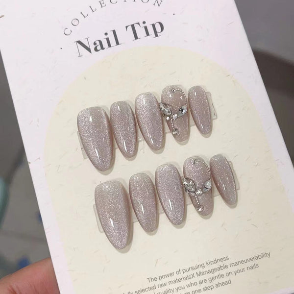 Match nails glossy long almond glitter handmade press on nails