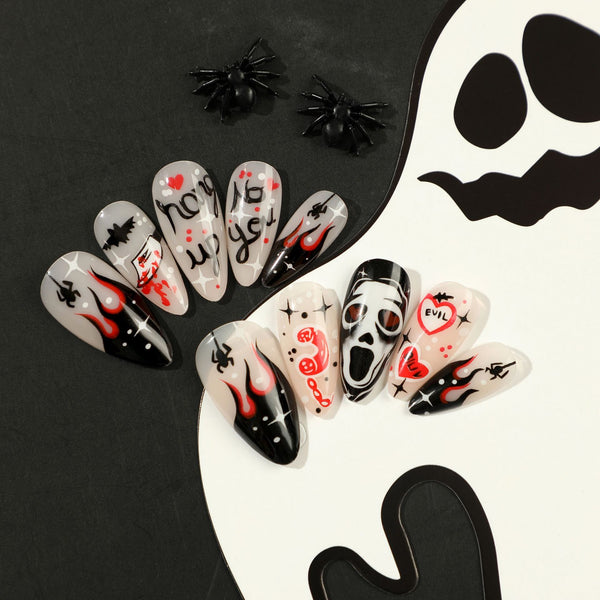 Almond Ghost Fire Halloween Nails