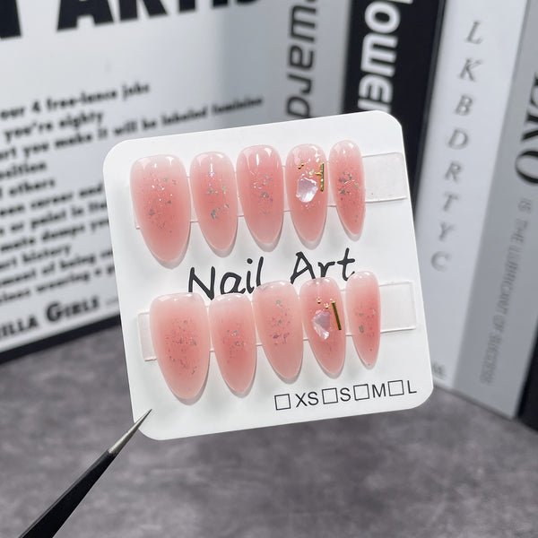 Match nails handmade valentine almond ombre blush pink false nails