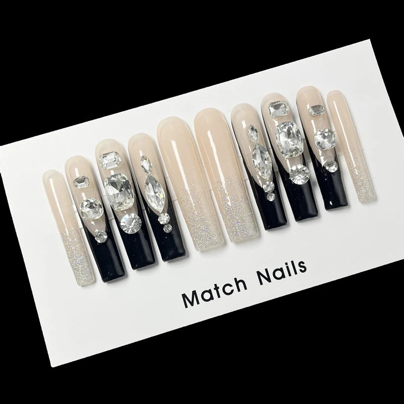 Match Nails sparkle glitter french tip nails on a card