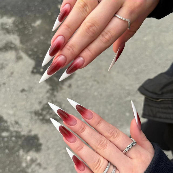 Glamorous spooky chic French tip ombre red nails from Match Nails