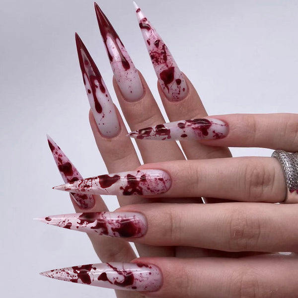 Spooky blood red stiletto nails for Halloween by Match Nails