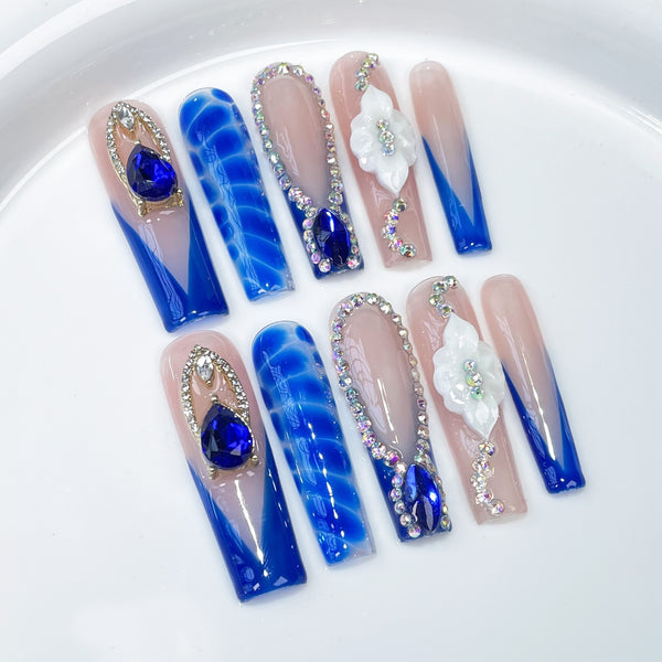 Ditch the traditional & embrace modern elegance! Match Nails Unconventional Elegance - pink & blue marble coffin wedding nails.