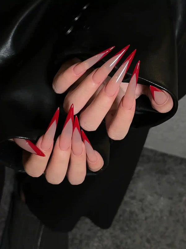 Match Nails stiletto red french tip press on nails