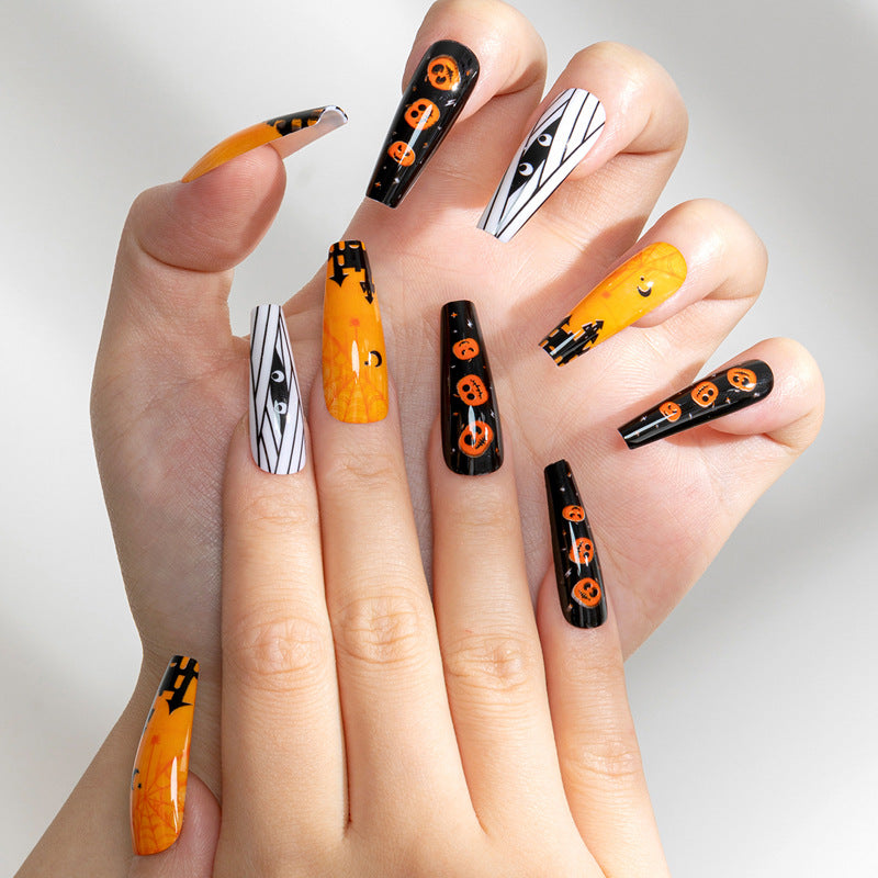 Match nails Halloween long coffin ghost festival removable fake nails in hands