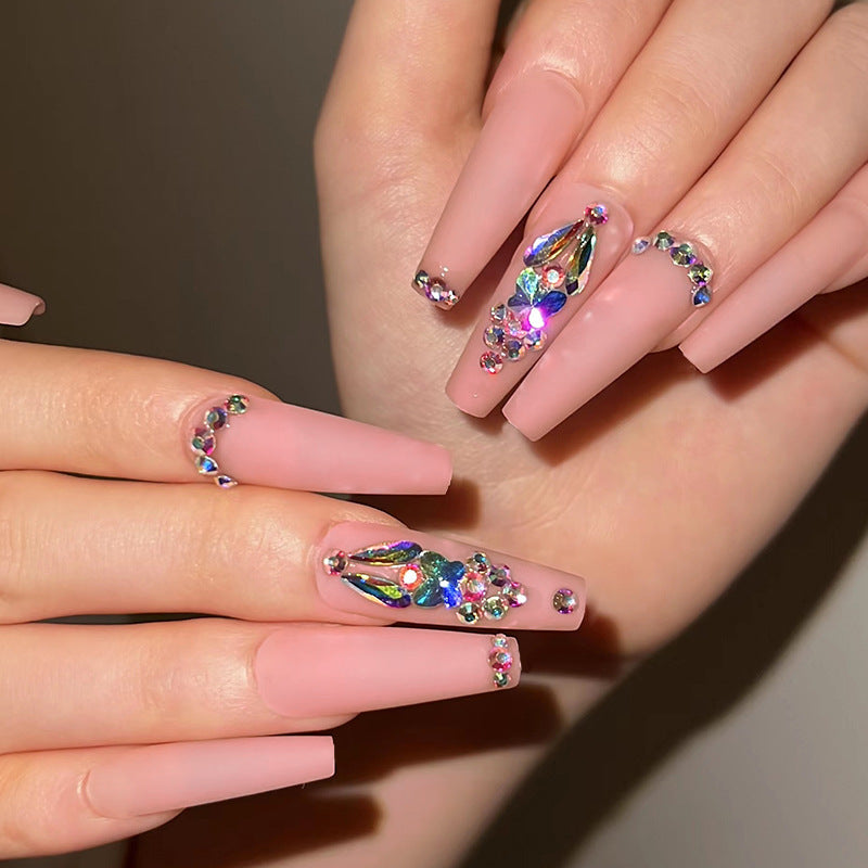 Match nails diamond long glitter classy pink sparkle coffin nails