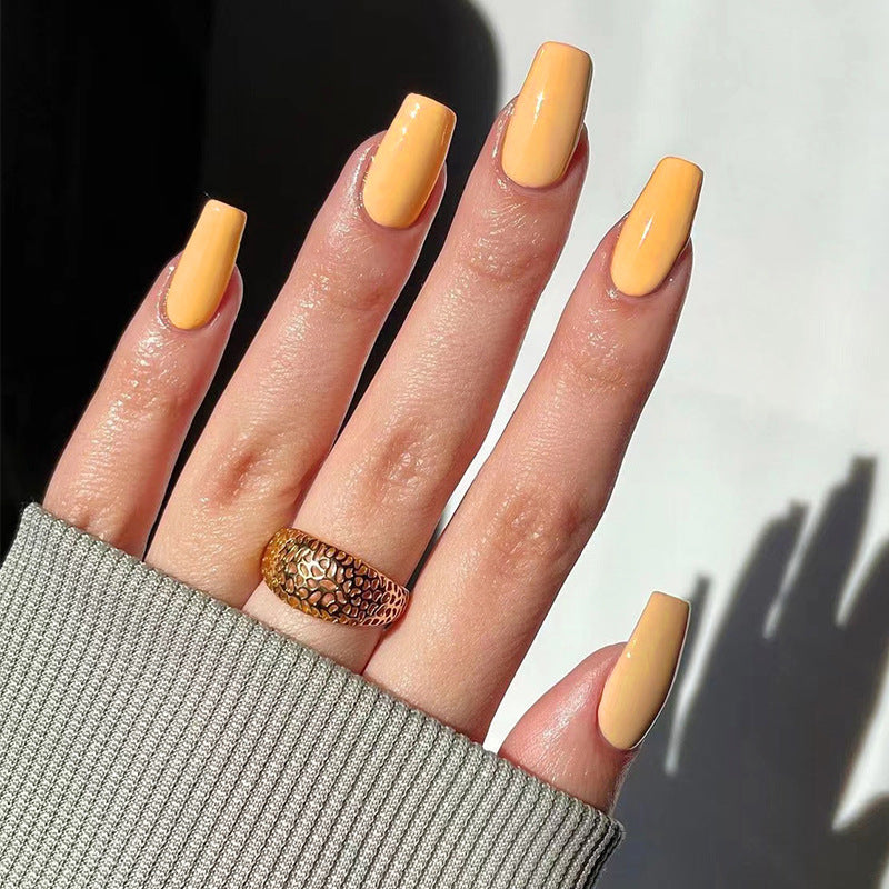 Match Nails solid yellow square medium glossy fake nails