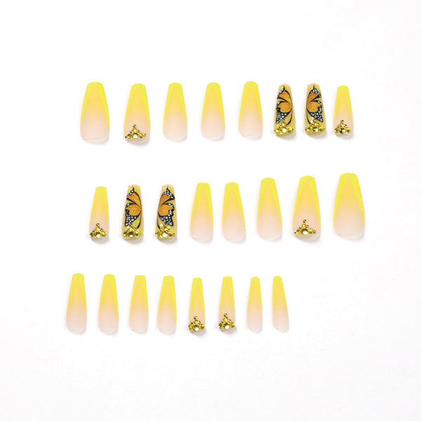 Match Nails classy glitter with butterflies extra long coffin nails 24pcs