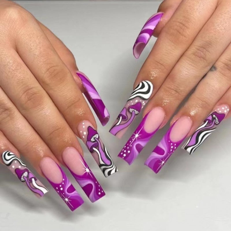 Match nails purple French tip swirl matte nails press on