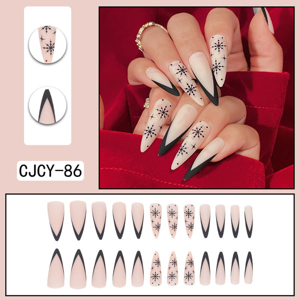 Match nails v-shape Christmas snowflake almond nails