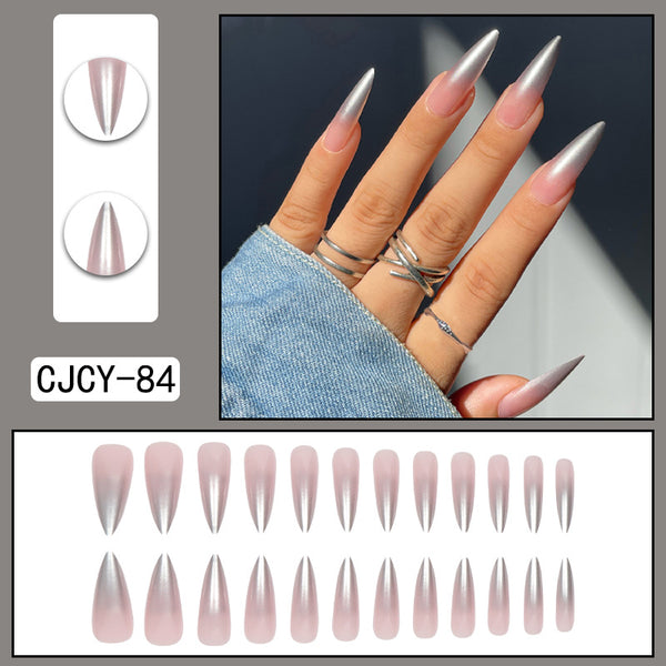 Salon-quality nails at home! Match Nails Sleek Sophistication features long-lasting ombre silver tip stiletto press-on nails.