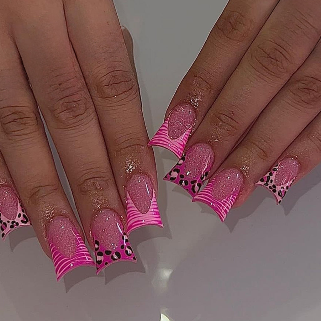 Glittering Pink Gala: Duck Feet French Style Spring False Nails