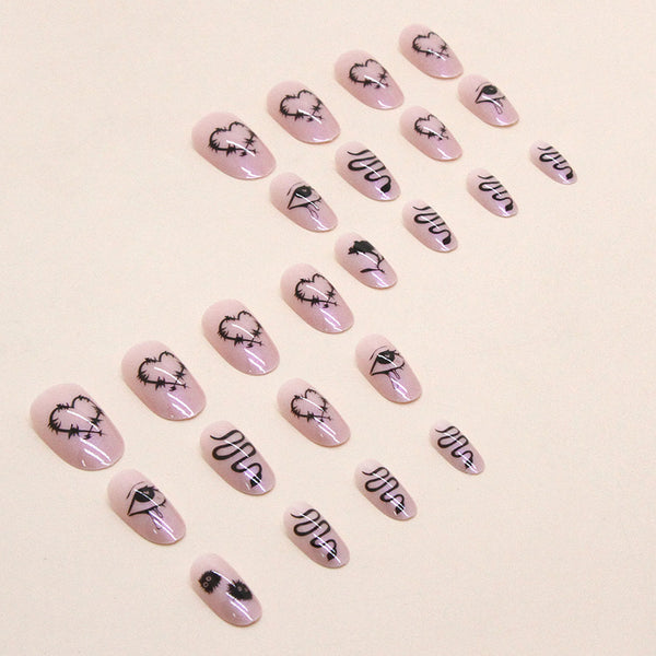 Pre-designed graffiti nail art on medium oval press-on nails with a high-gloss finish, perfect for easy application.