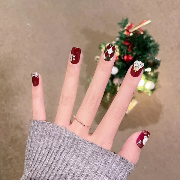 Match Nails glitter Christmas new year short square nails
