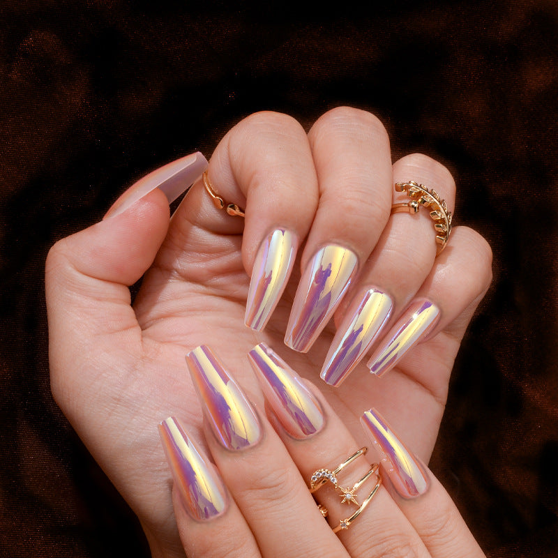 Match Nails pink coffin chrome nails