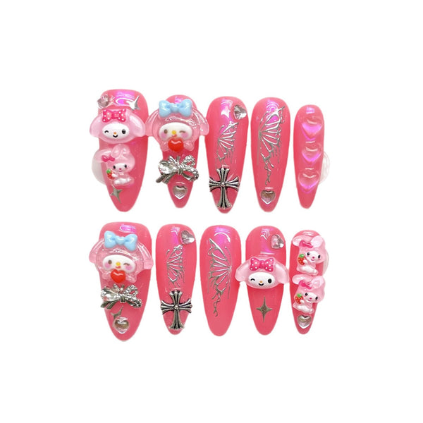 Match Nails' artisan cross: crafted blush almond nails pink