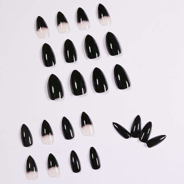 Match Nails glossy almond nails black tip