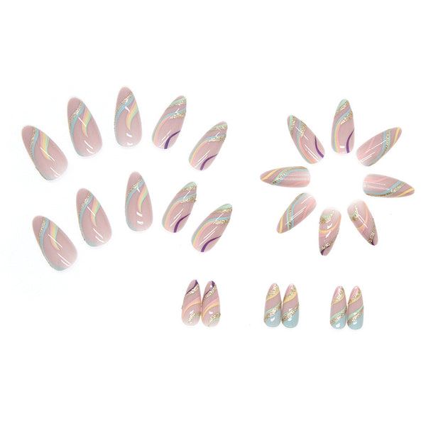 Match nails glitter almond swirl nails set