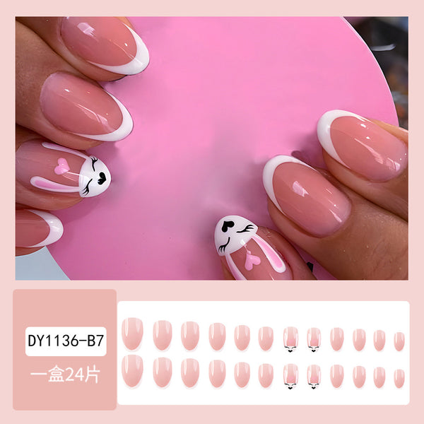 Match Nails short funny bunny round french manicure nails
