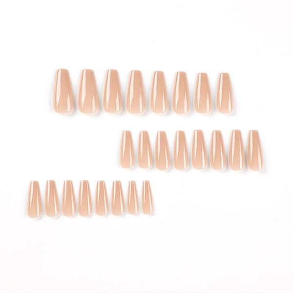 Achieve a classic nude manicure in minutes with Match Nails Timeless Beauty - solid nude long coffin fake nails.