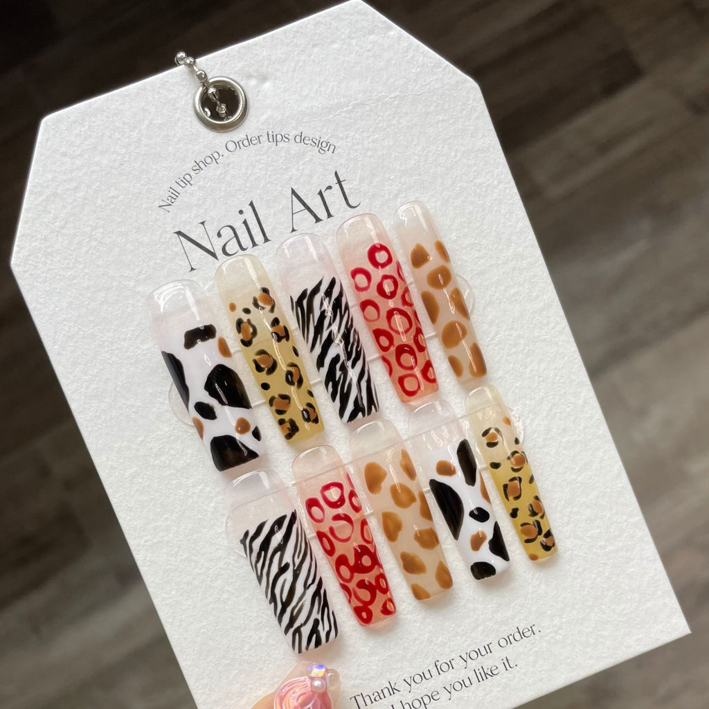 Match nails super long leopard print western press on nails