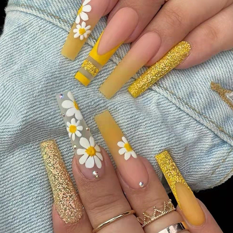 Floral Fantasy Coffin: Sparkling Spring Fake Nails