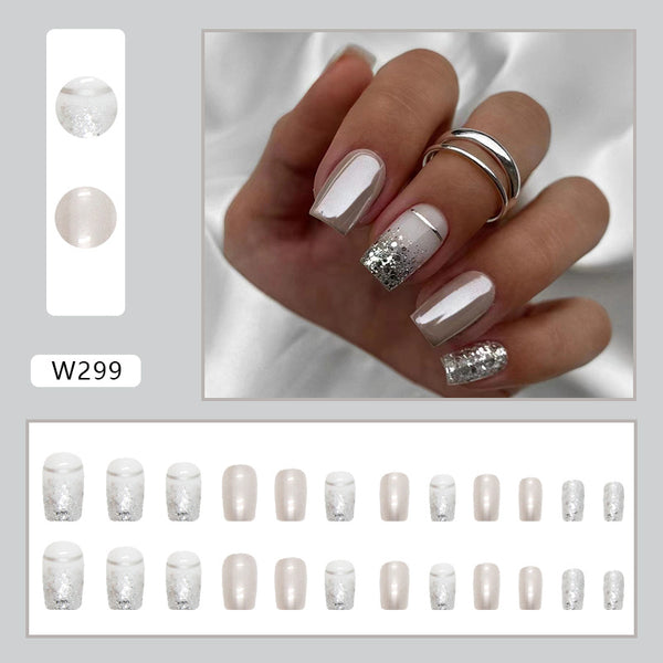 Short Silver Glitter Glossy Square Fake Nails