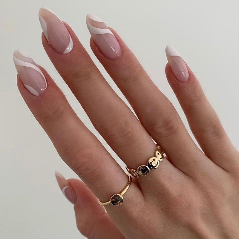 Match nails pink almond swirl simple stiletto medium nails