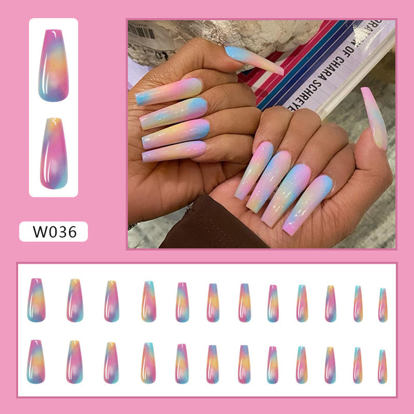 Match Nails long glossy rainbow coffin nails