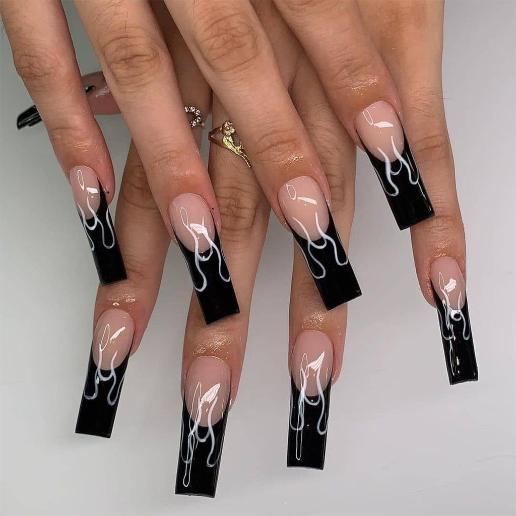 Match Nails nude nails black tips