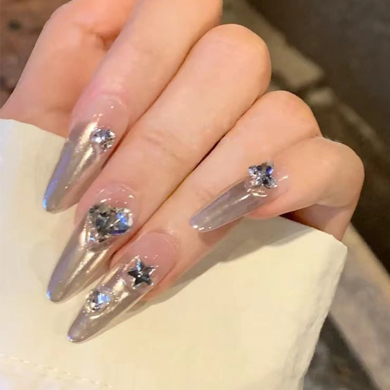 Match Nails glitter long gray stiletto nails