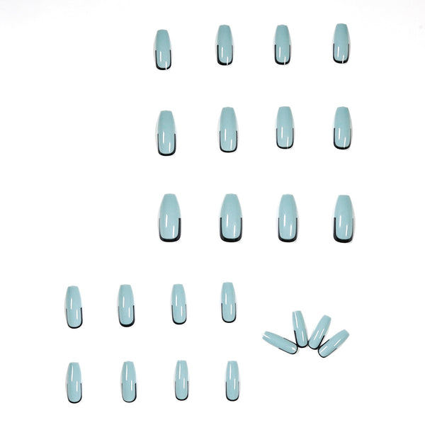 Shine bright like a diamond! Match Nails Stormcloud Chic features long-lasting grey blue glossy coffin press-on nails.