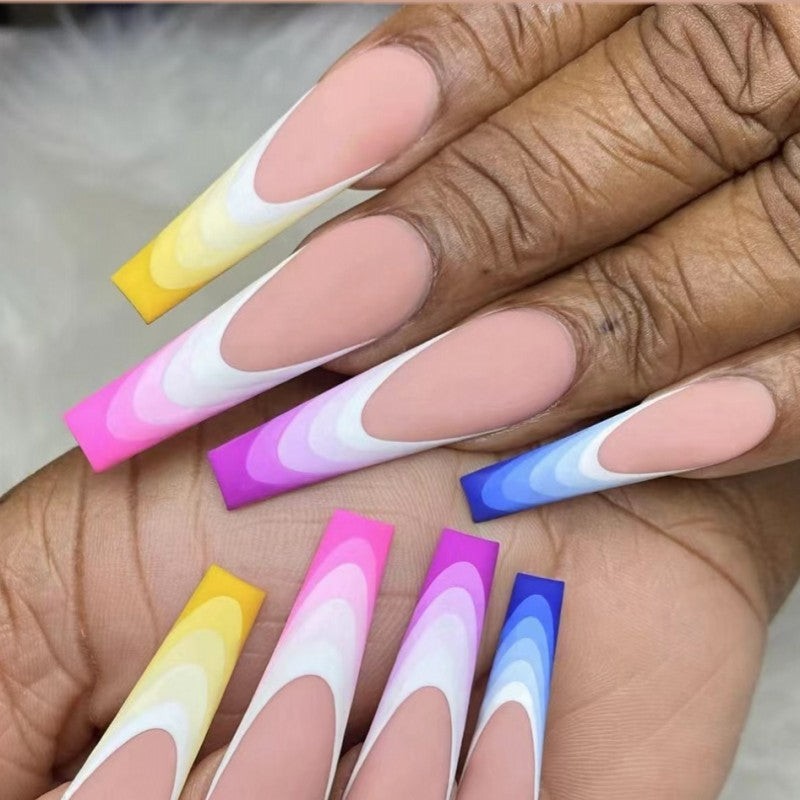 Match nails French tip nude rainbow edge nails