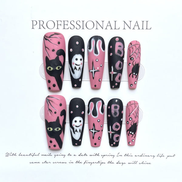 Get ready for Halloween with Match Nails Halloween Haunt - spider & ghost long press-on nails!